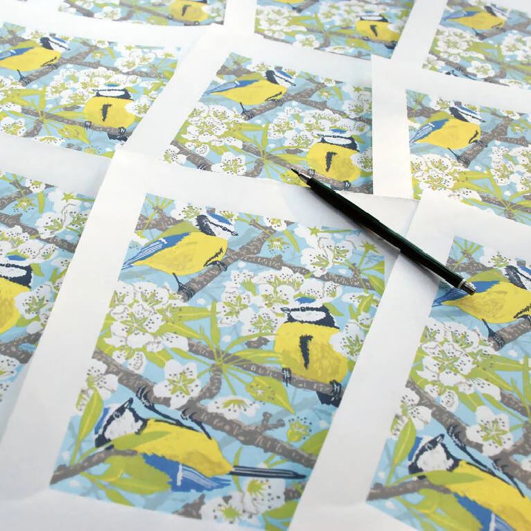 Pear Blossom Blue Tits - Limited Edition - Original Linocut Print - Image 3