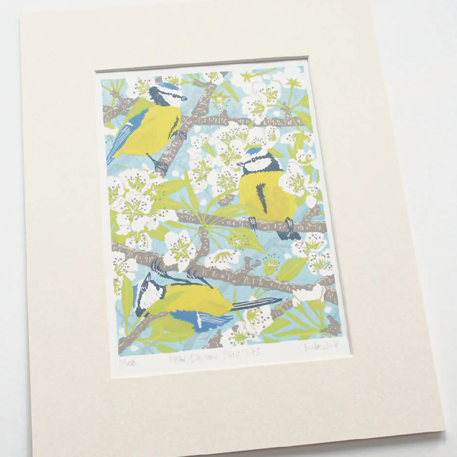 Pear Blossom Blue Tits - Limited Edition - Original Linocut Print - Image 4