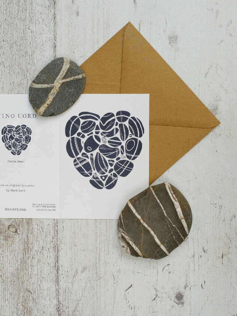 Pebble Heart A6 Lino Print Greeting Card - Image 2