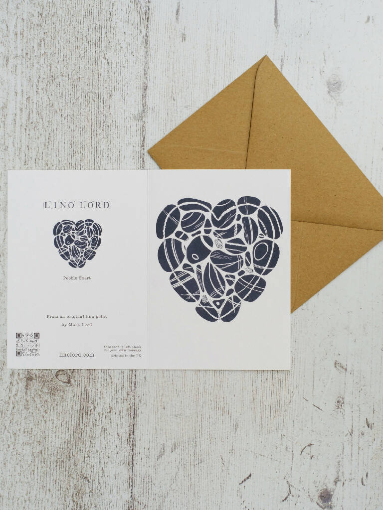 Pebble Heart A6 Lino Print Greeting Card - Image 3