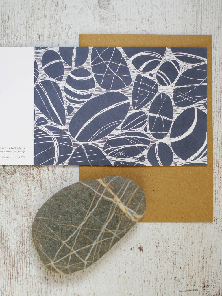 Pebbles on the Shore A6 Lino Print Greeting Card - Image 2
