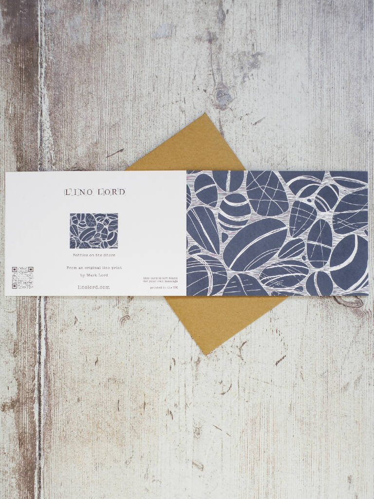 Pebbles on the Shore A6 Lino Print Greeting Card - Image 3