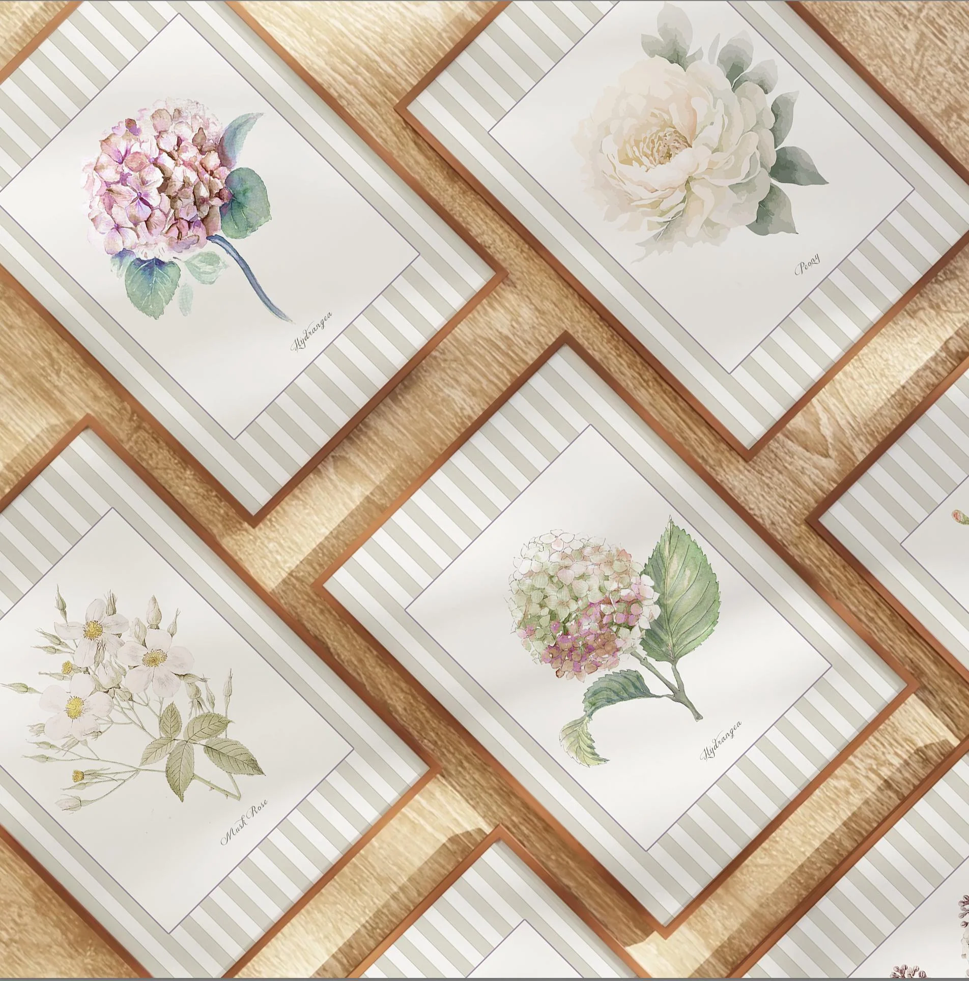 Peony Floral Painting Botanical Print Striped Artwork - Image 7