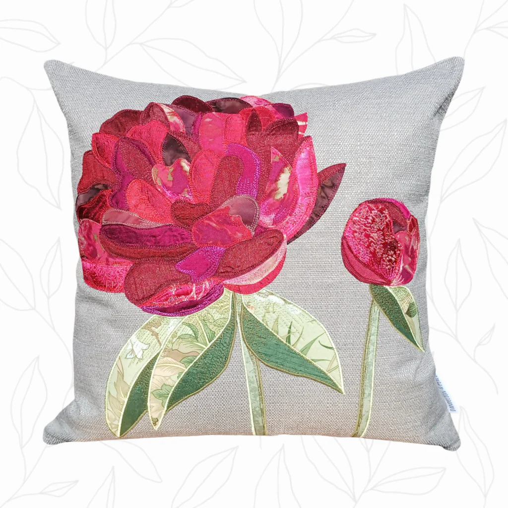Peony Flower Handmade Cushion - Image 2