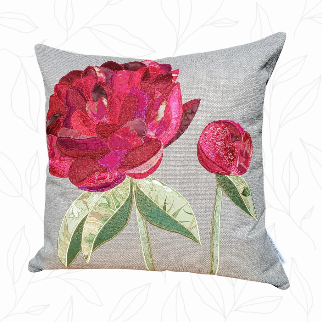 Peony Flower Handmade Cushion - Image 3