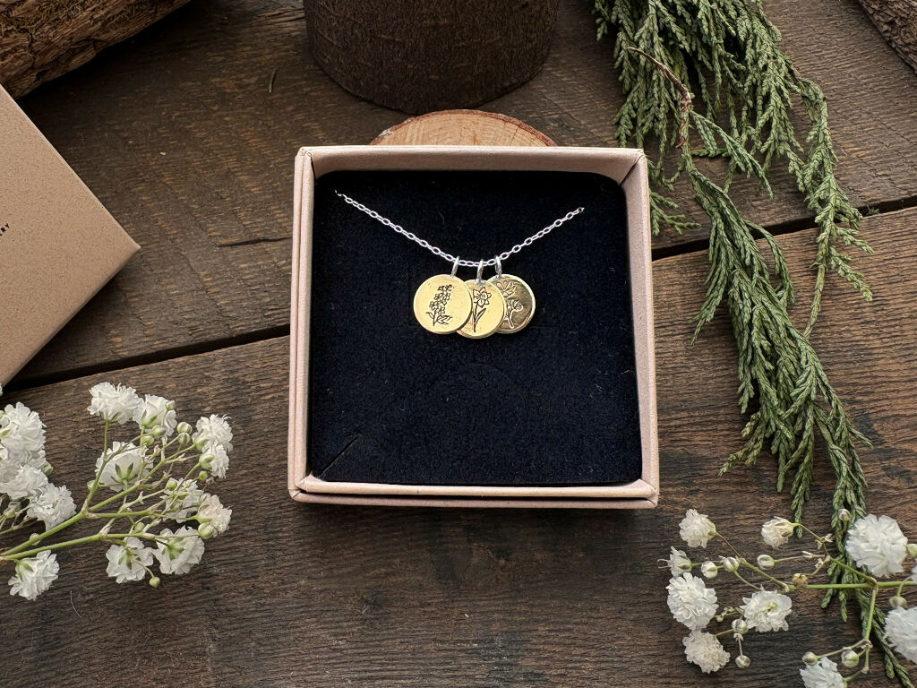 Personalised Brass Birth Flower Bouquet Necklace - Image 10