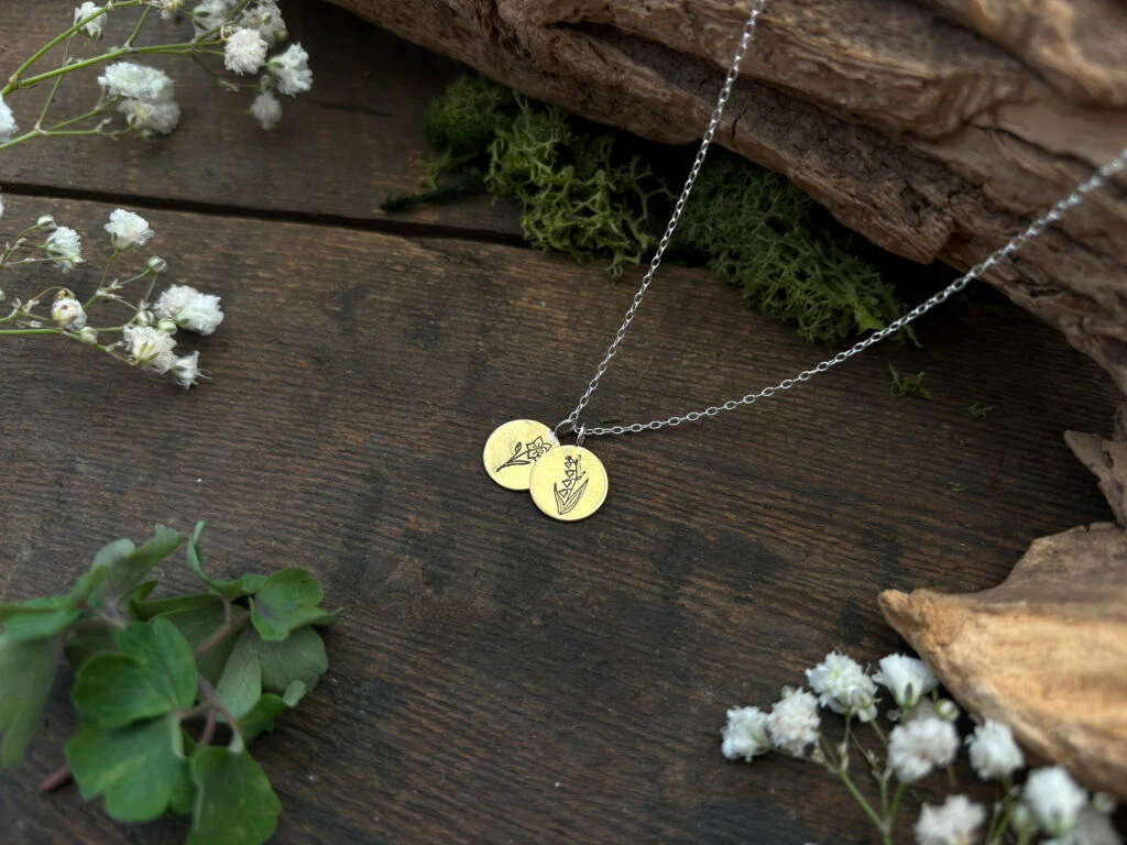 Personalised Brass Birth Flower Bouquet Necklace - Image 4