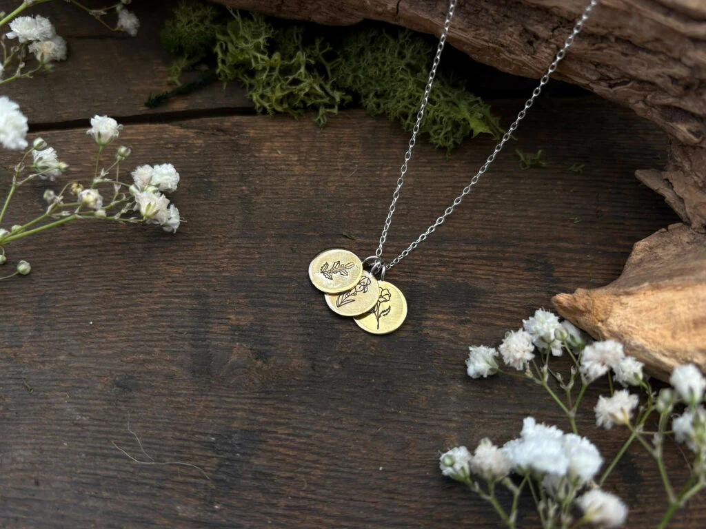 Personalised Brass Birth Flower Bouquet Necklace - Image 5