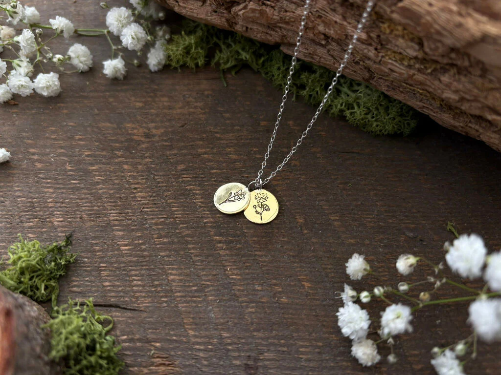 Personalised Brass Birth Flower Bouquet Necklace - Image 6