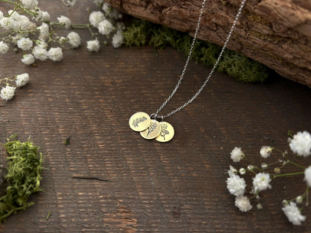 Personalised Brass Birth Flower Bouquet Necklace - Image 8