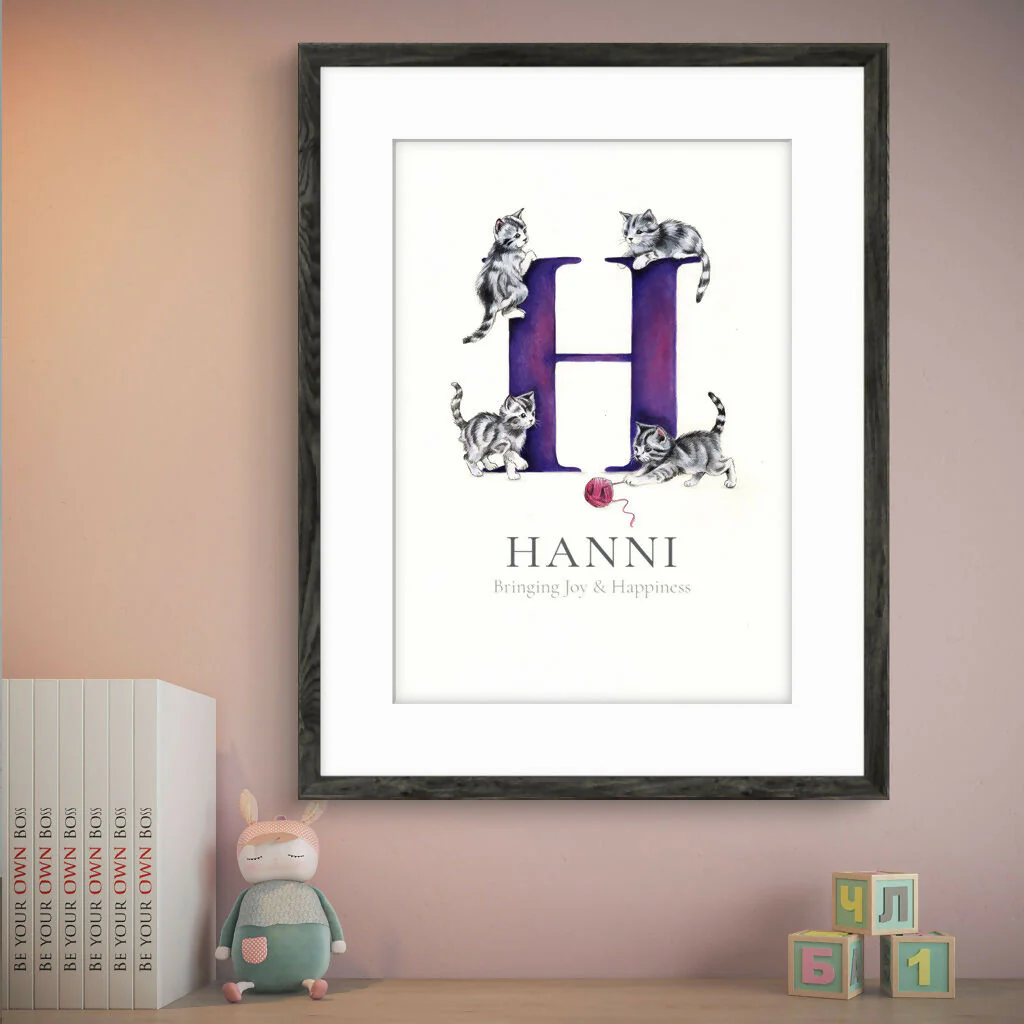 Personalised Hand-Painted Name Illustration – Bespoke Nursery & Christening Keepsake (A4 Mounted) - Image 5