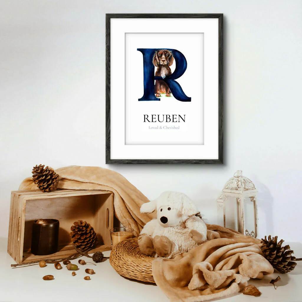 Personalised Hand-Painted Name Illustration – Bespoke Nursery & Christening Keepsake (A4 Mounted) - Image 6