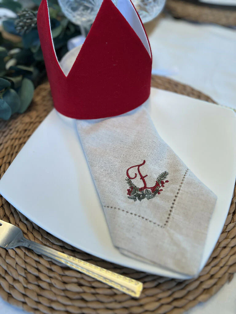 Personalised Initial White or Linen Cotton Christmas Napkins - Image 2