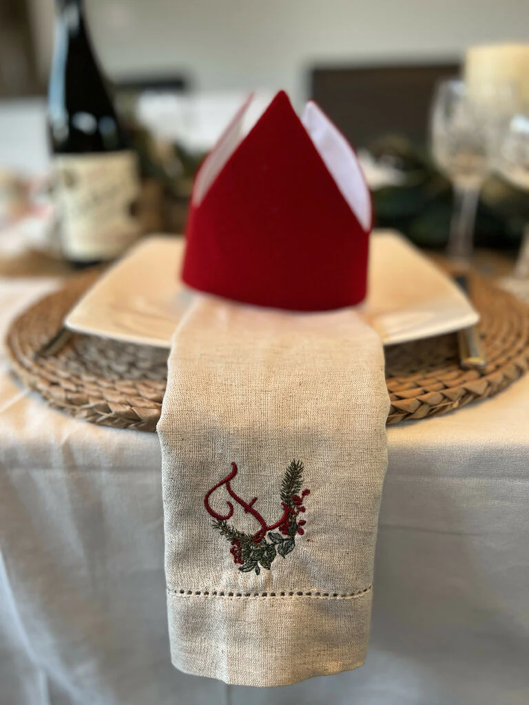 Personalised Initial White or Linen Cotton Christmas Napkins - Image 3
