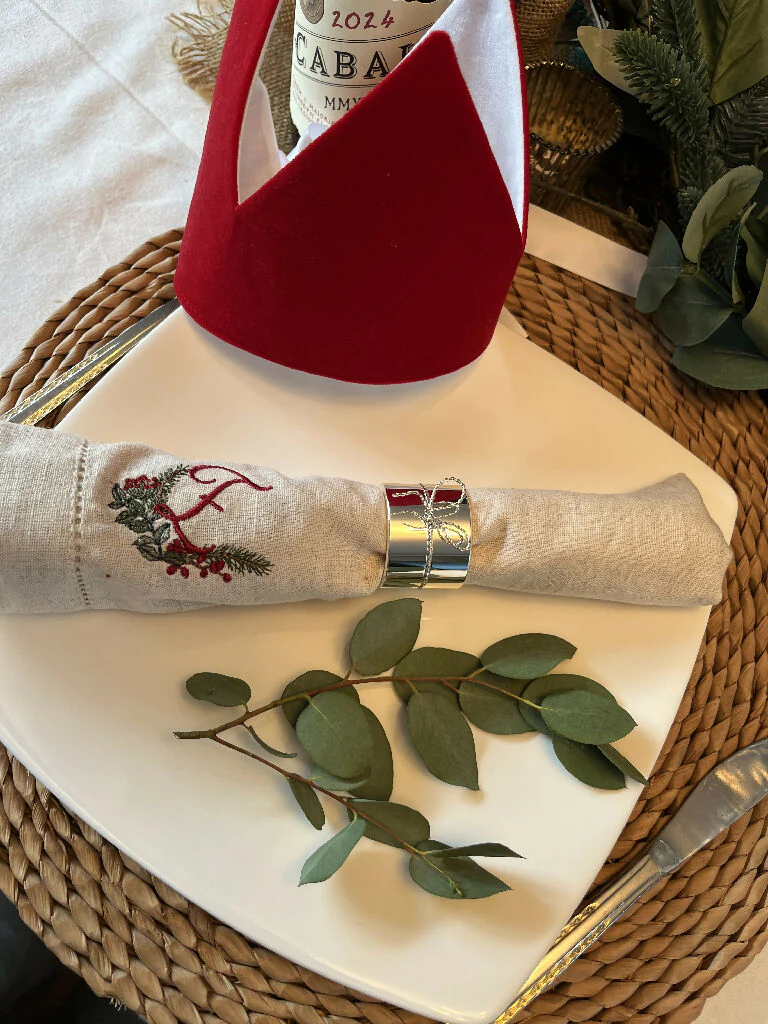 Personalised Initial White or Linen Cotton Christmas Napkins - Image 4