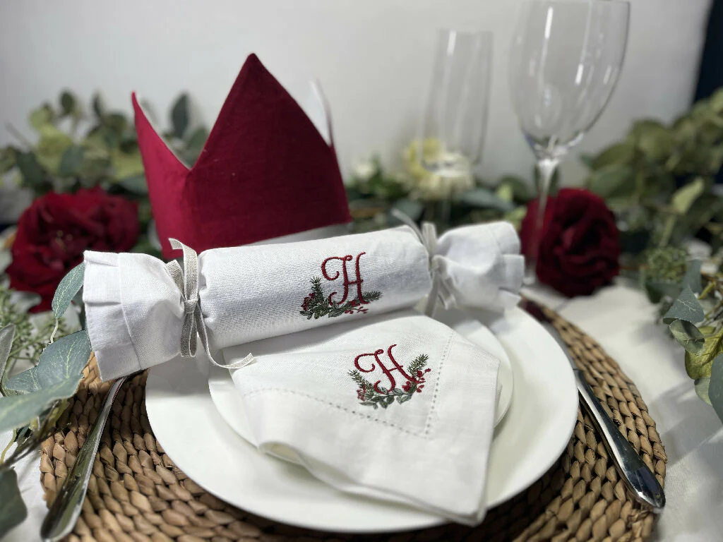 Personalised Initial White or Linen Cotton Christmas Napkins - Image 9