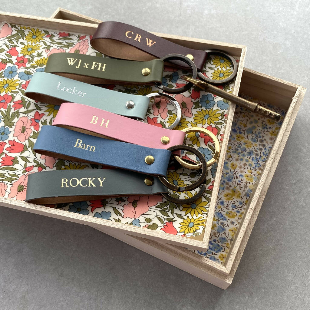 Personalised Recycled Leather Loop Keyring