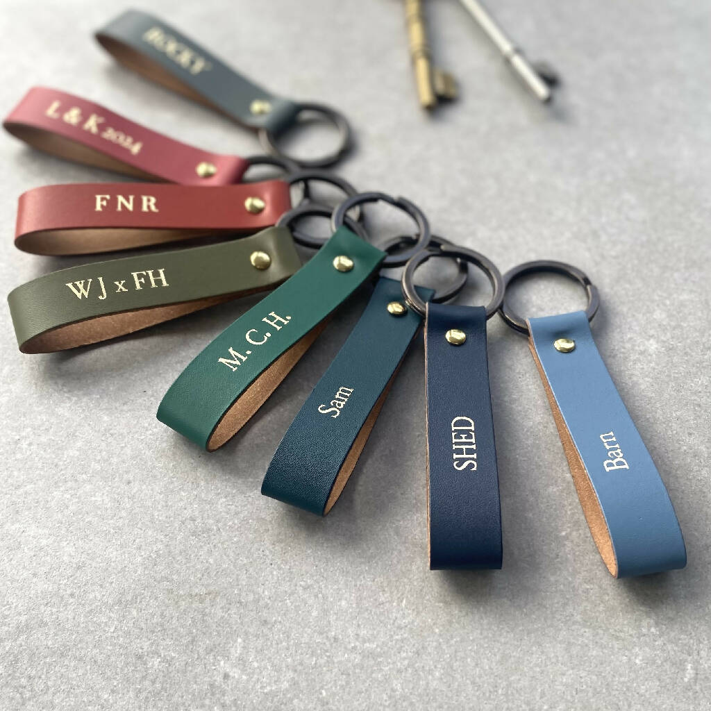 Personalised Recycled Leather Loop Keyring - Image 2