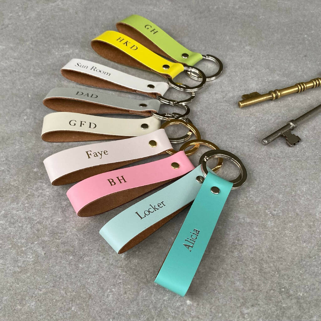 Personalised Recycled Leather Loop Keyring - Image 3