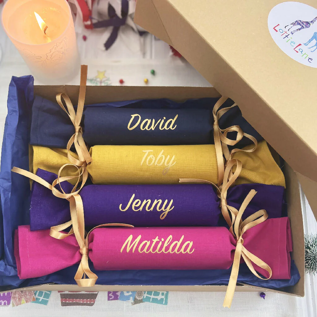 Personalised Reusable Organic Cotton Fabric Christmas Crackers - Image 7