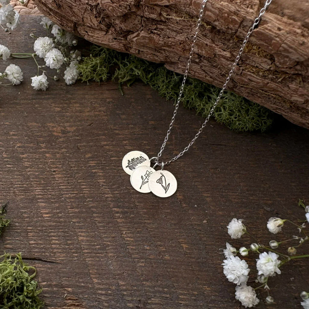 Personalised Silver Birth Flower Bouquet Necklace