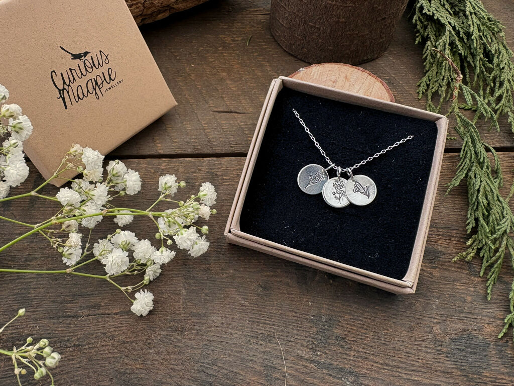 Personalised Silver Birth Flower Bouquet Necklace - Image 8