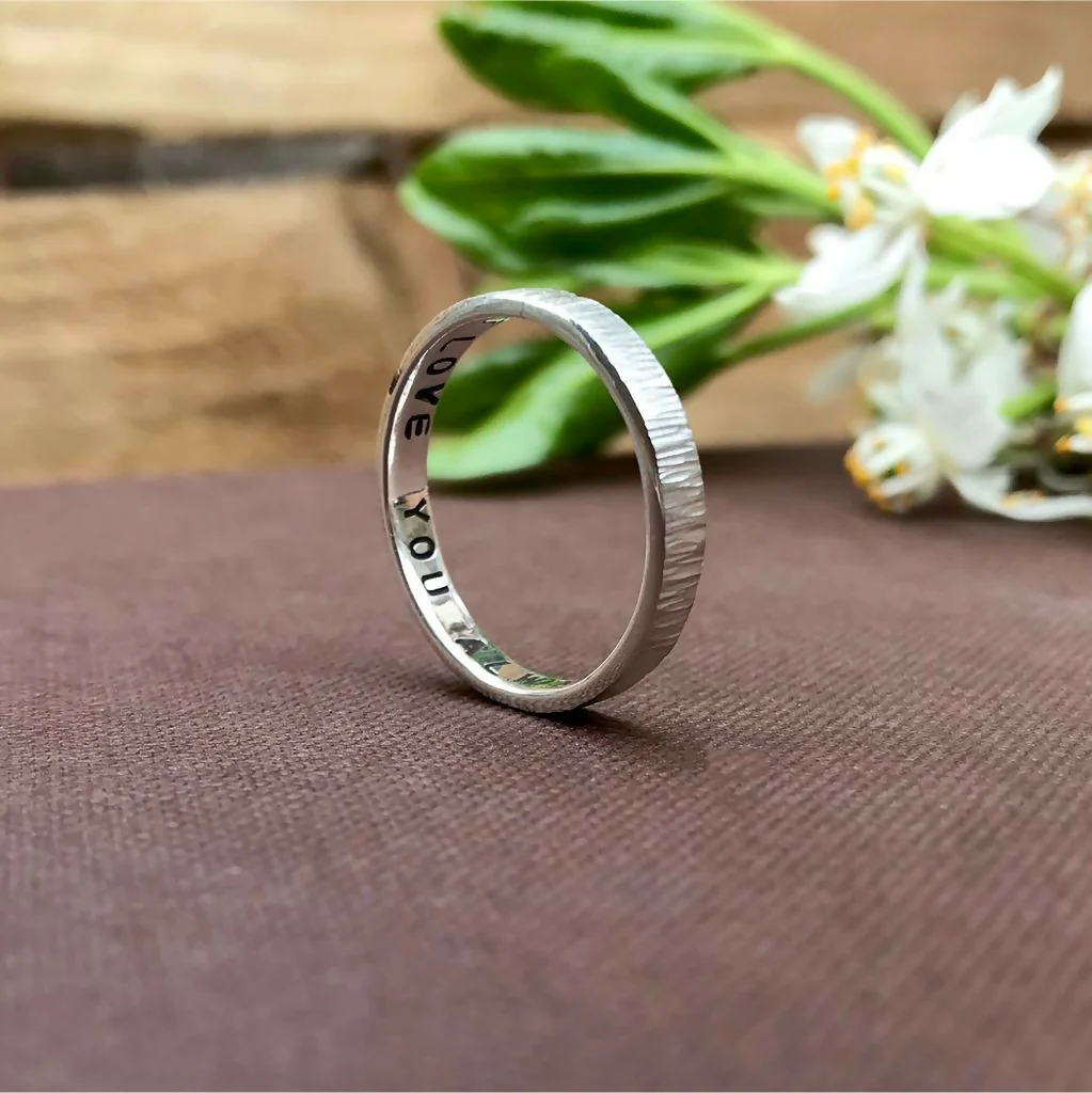 Personalised Silver Tree Bark Ring