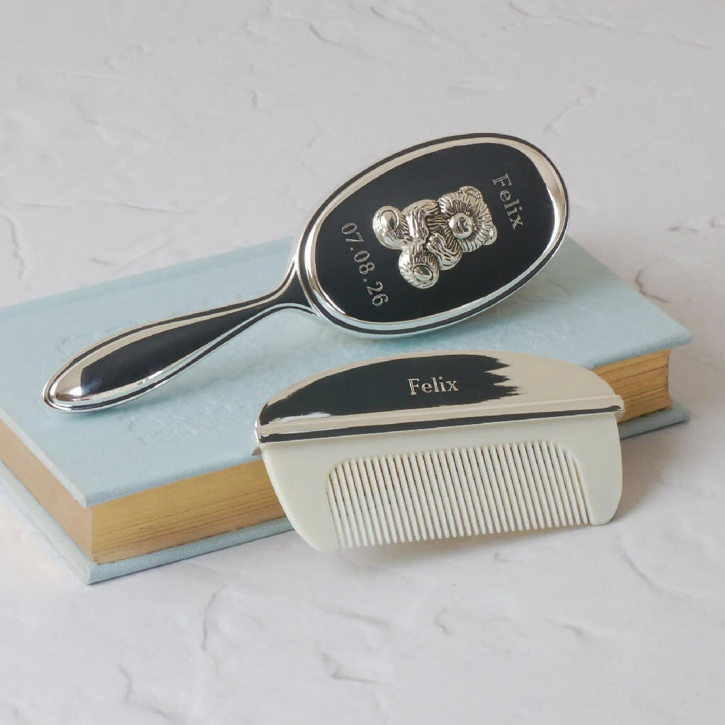 Personalised Teddy Bear Baby Brush and Comb Set
