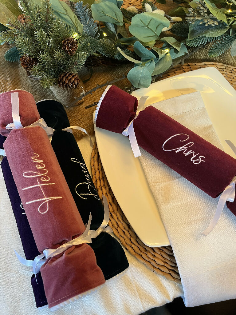 Personalised Velvet Christmas Crackers: Eco-Friendly Reusable Fabric - 9 colour options - Image 2