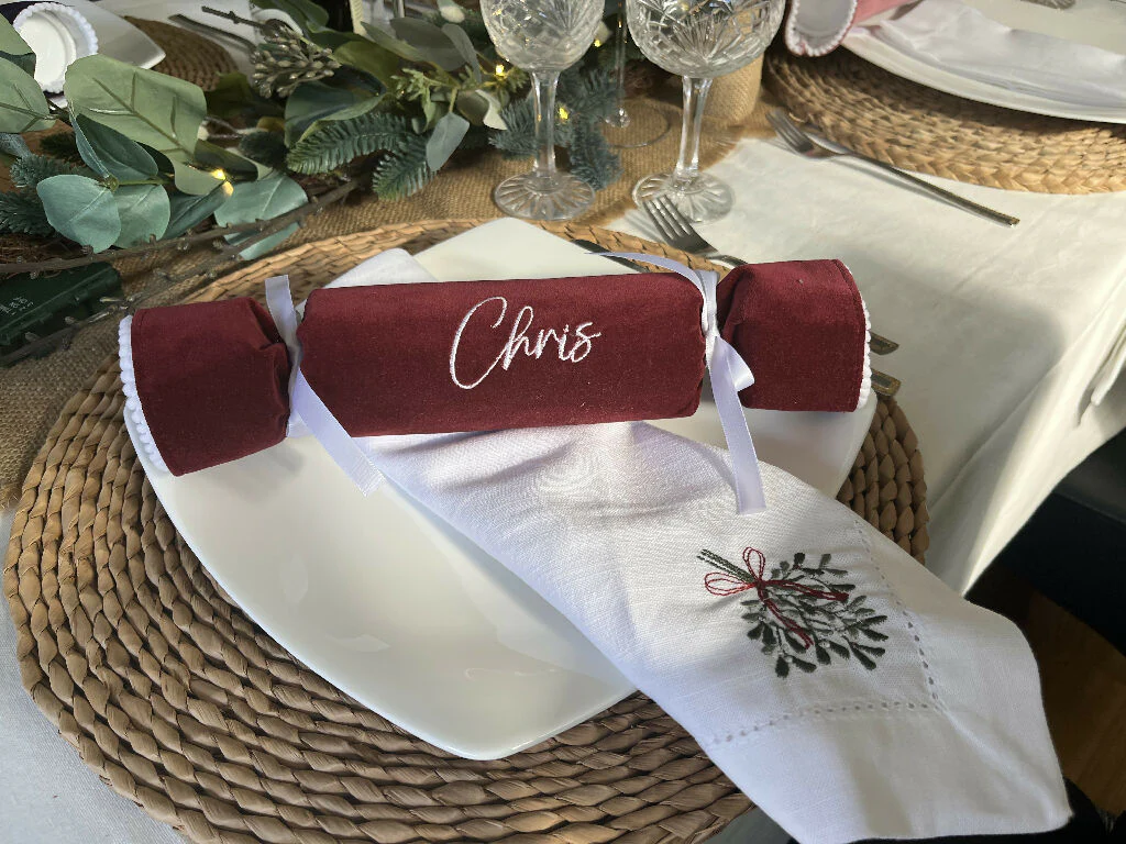 Personalised Velvet Christmas Crackers: Eco-Friendly Reusable Fabric - 9 colour options - Image 3