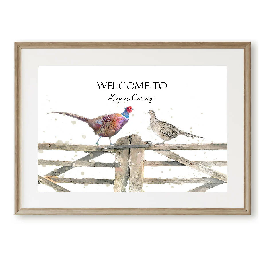 Personalised Watercolour Pheasants On Country Gate Print - Image 3