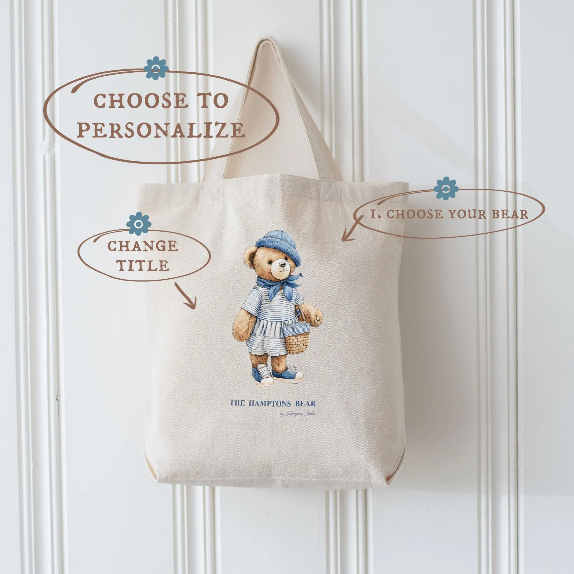 Personalized Tote Bear Bag Cotton Tote Bear Beach Tote, Hamptons Aesthetic Preppy Bag Coastal Grandma - Image 2