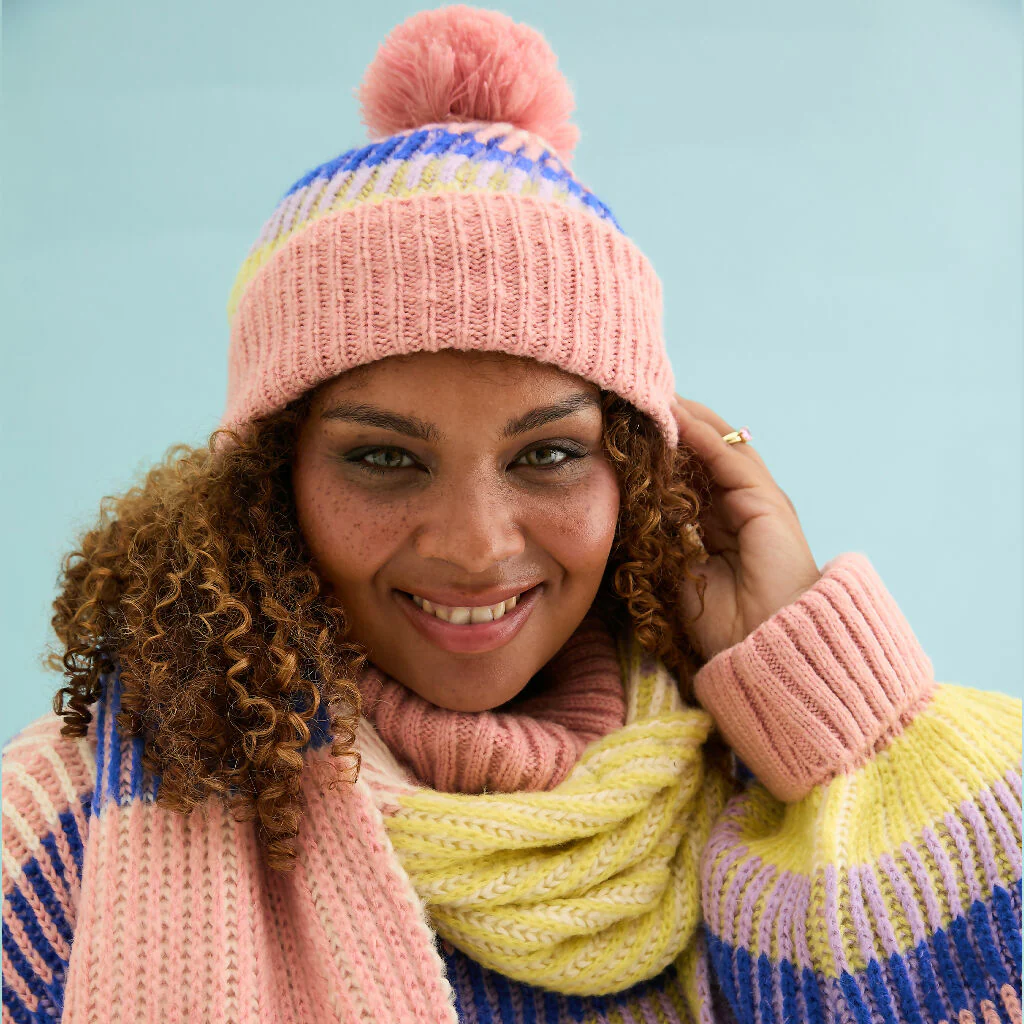 Phoebe Stripe Beanie Hat - Pink