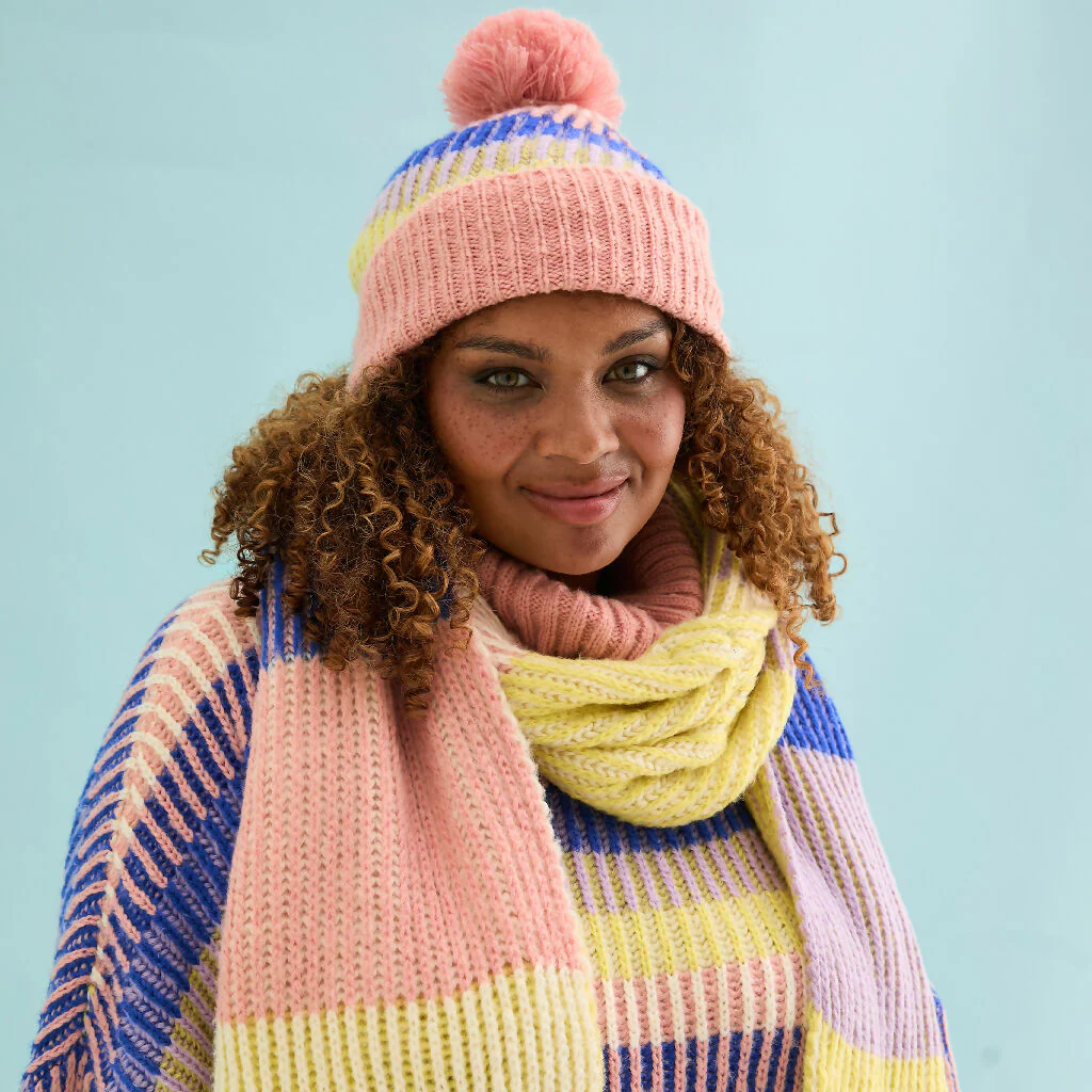 Phoebe Stripe Beanie Hat - Pink - Image 3