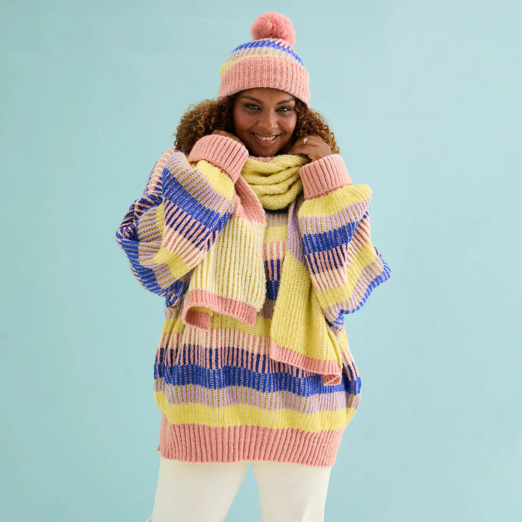 Phoebe Stripe Beanie Hat - Pink - Image 4