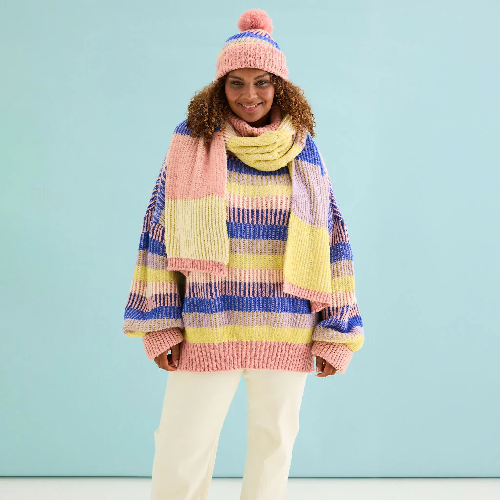 Phoebe Stripe Beanie Hat - Pink - Image 5
