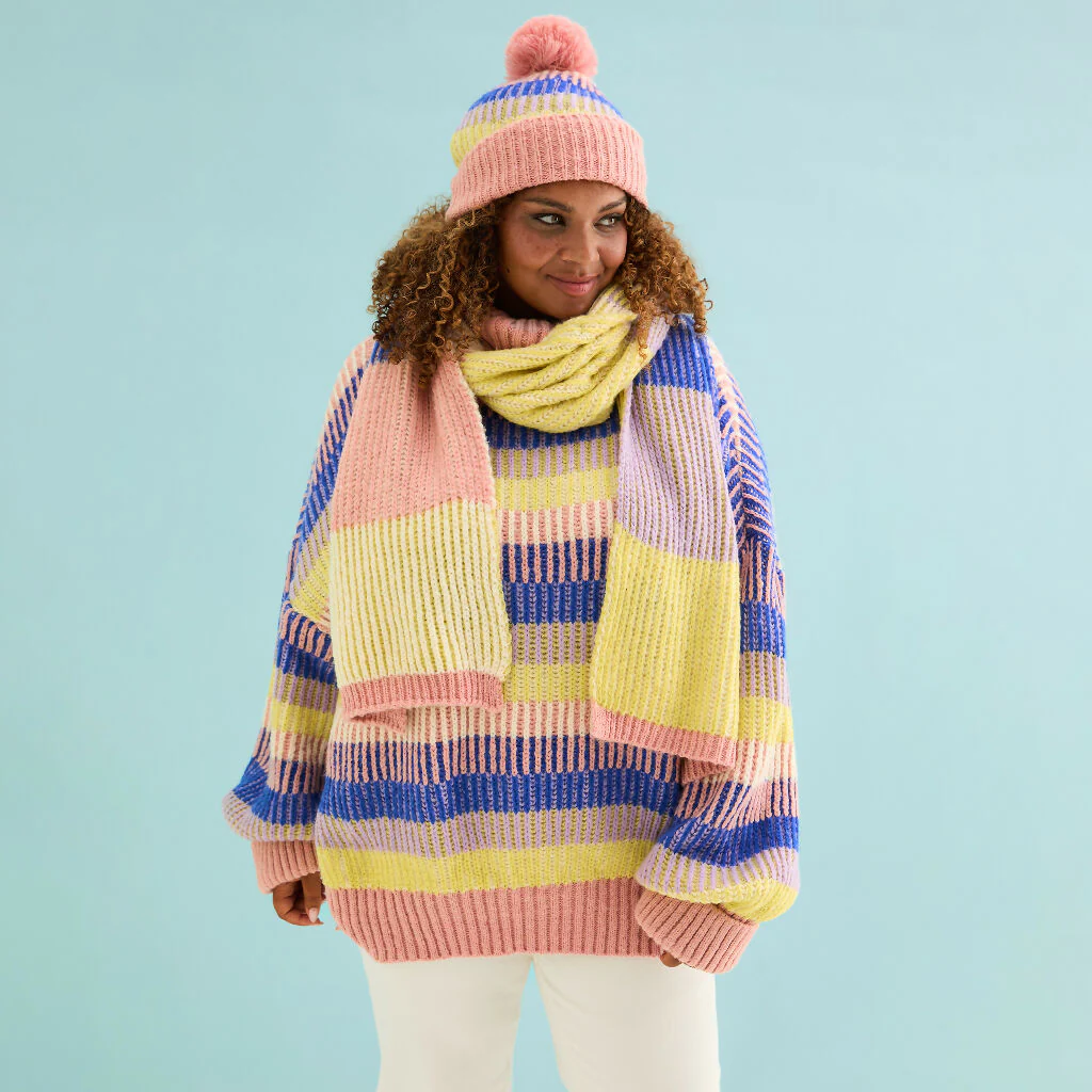 Phoebe Stripe Beanie Hat - Pink - Image 6
