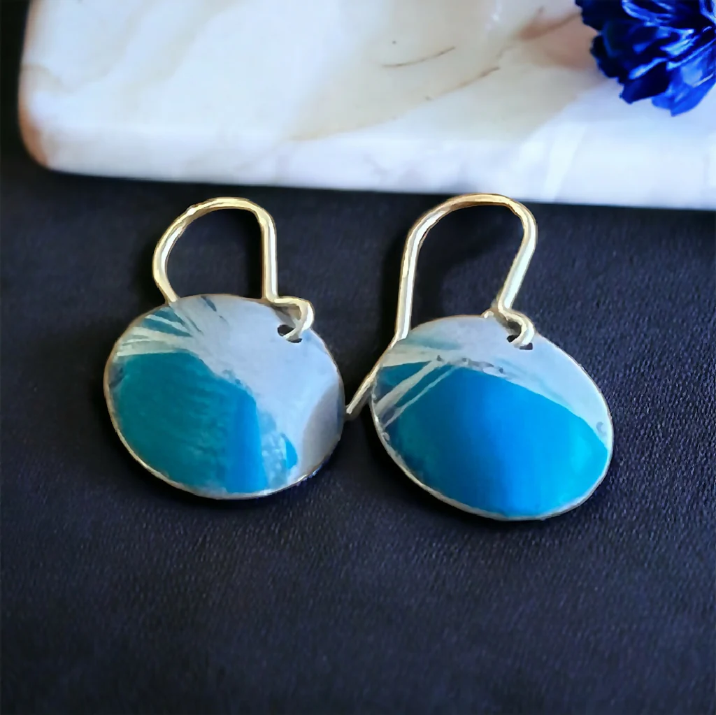 Pincushion Inspired Blue Aluminium and Sterling Silver Earrings - Image 2