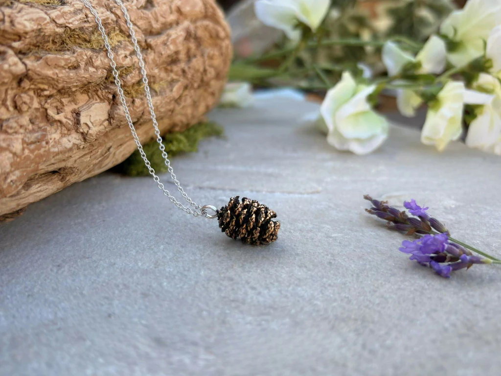 Pink Bronze Pinecone Necklace - Image 2