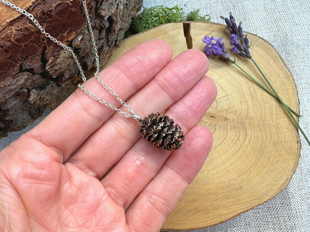 Pink Bronze Pinecone Necklace - Image 3