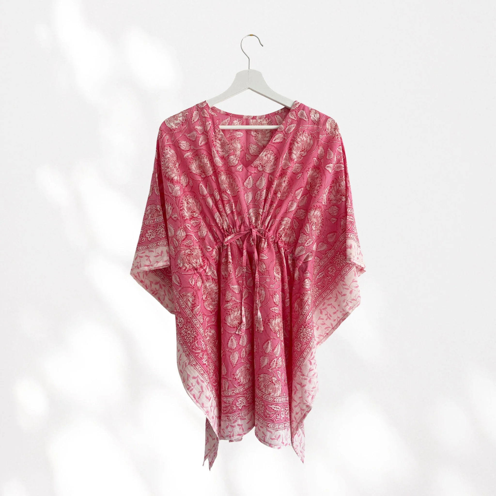 Pink Floral Print 100% Cotton Beach Kaftan - Image 4