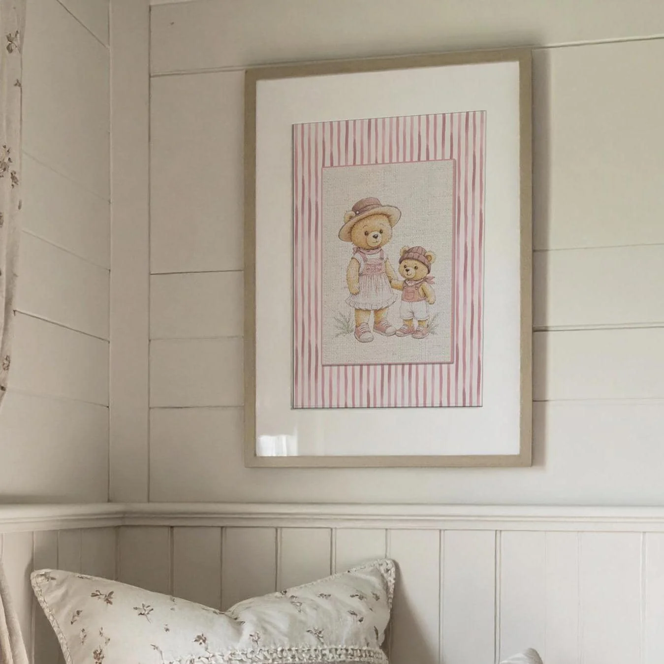 Pink Striped Bear Girl Mama Bear Watercolor Illustration - Image 3
