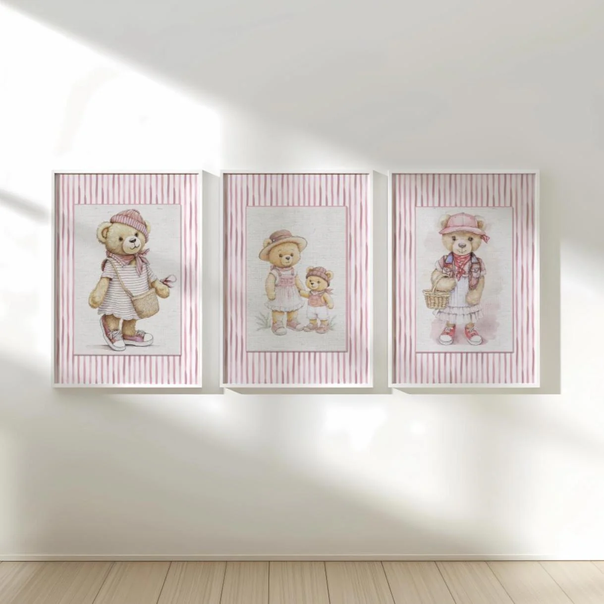 Pink Striped Bear Girl Mama Bear Watercolor Illustration - Image 4