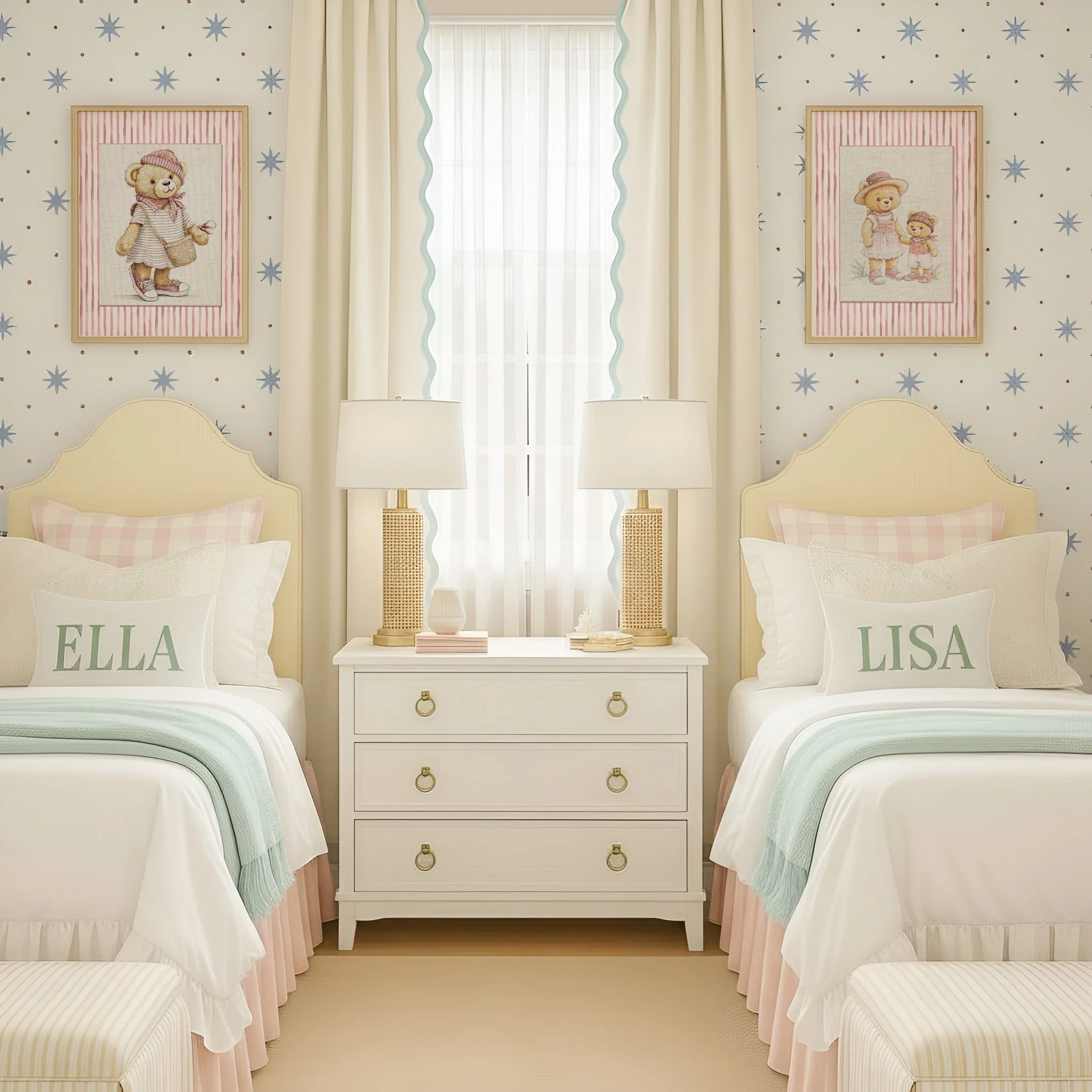Pink Striped Bear Girl Print Vintage Bear Illustration - Image 5