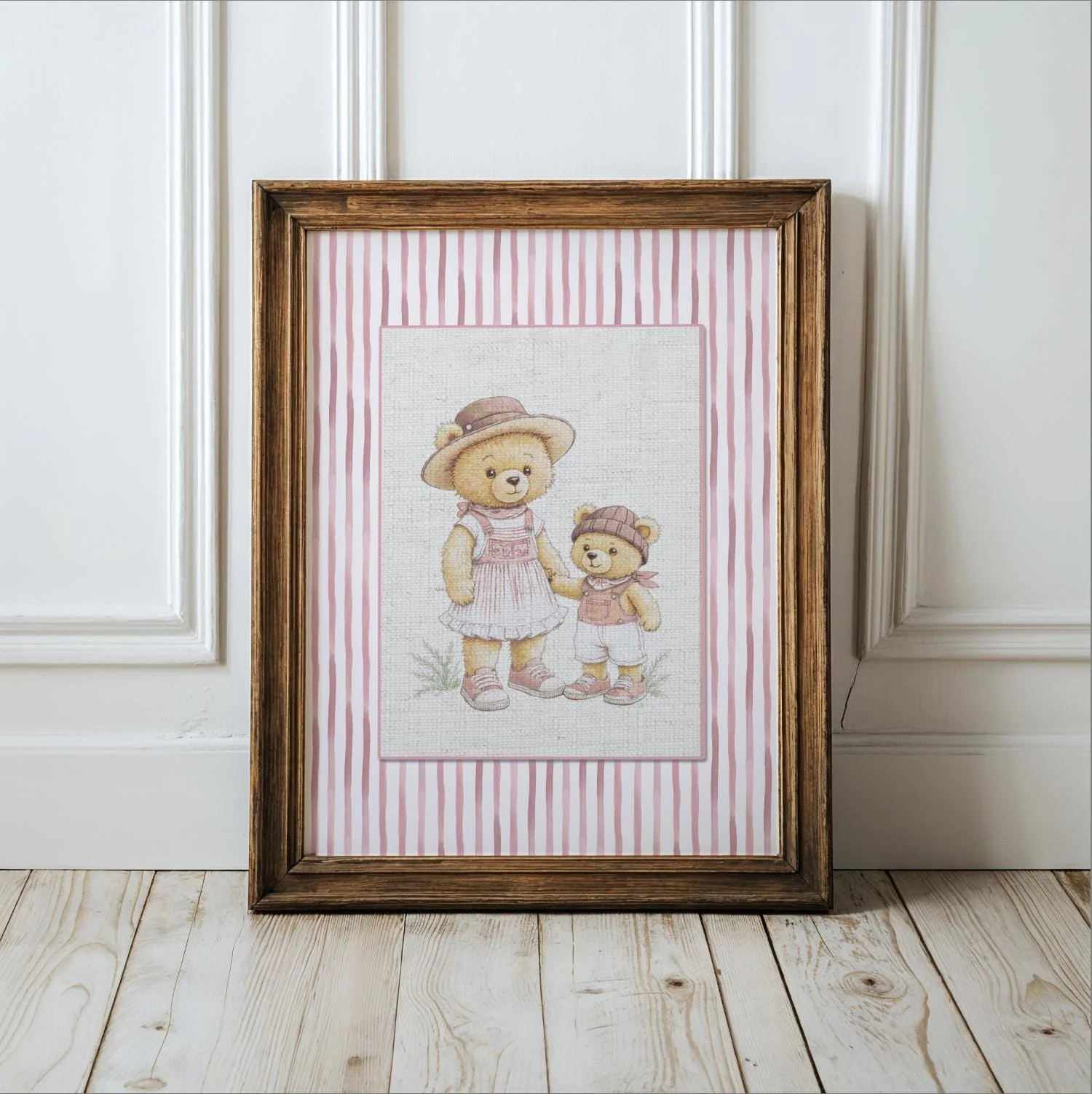 Pink Striped Wall Art Set Of 3 Bear Prints Nursery Room Decor - Image 4