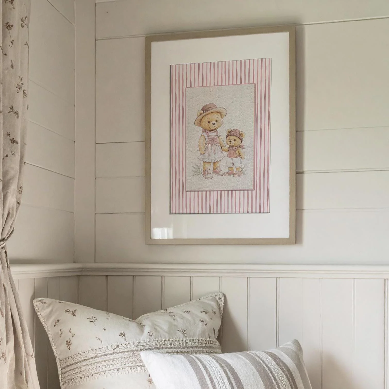Pink Striped Wall Art Set Of 3 Bear Prints Nursery Room Decor - Image 7