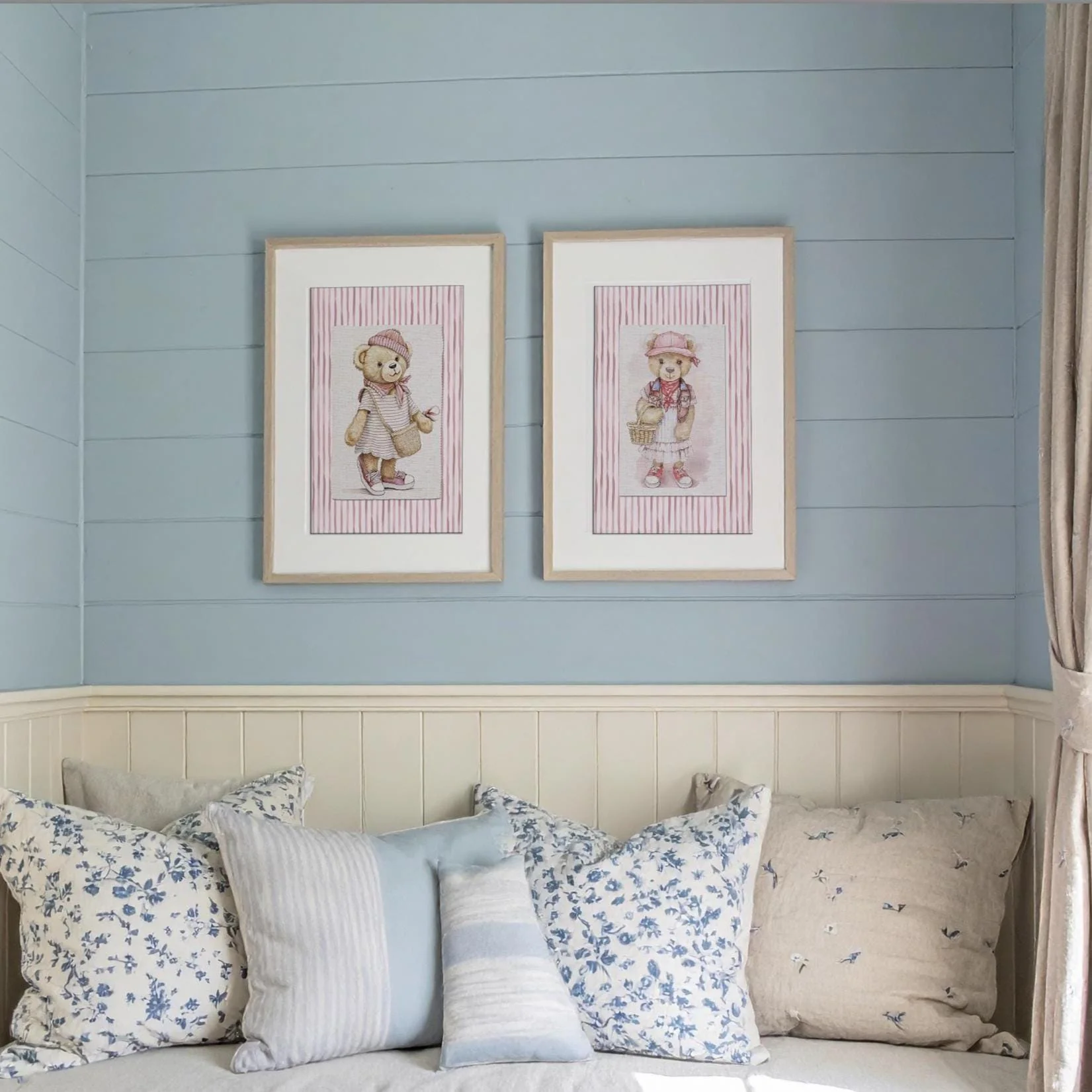 Pink Striped Wall Art Set Of 3 Bear Prints Nursery Room Decor - Image 9