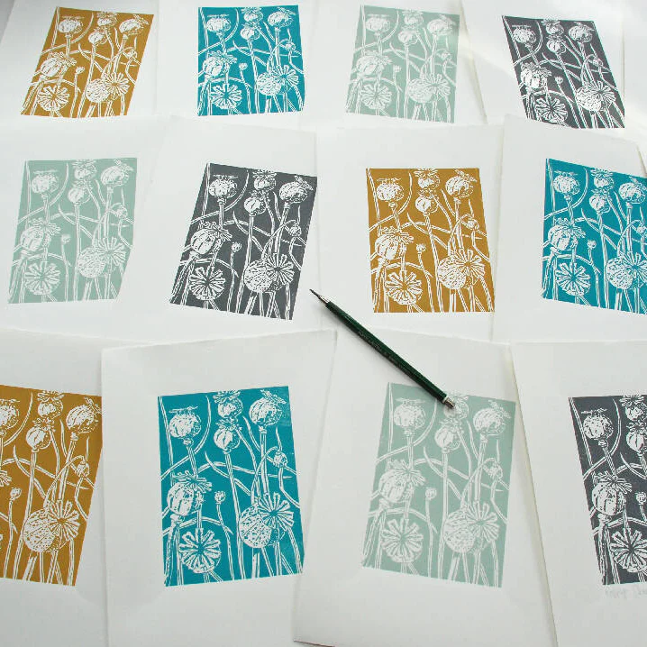 Poppy Seedhead in Charcoal - Open Ended Edition - Original Linocut Print - Image 10