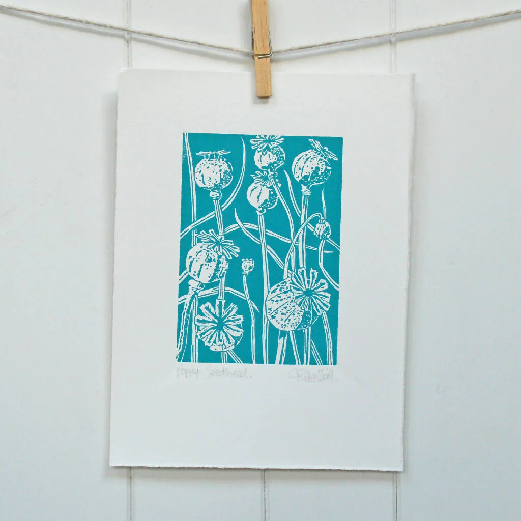 Poppy Seedhead in Charcoal - Open Ended Edition - Original Linocut Print - Image 4
