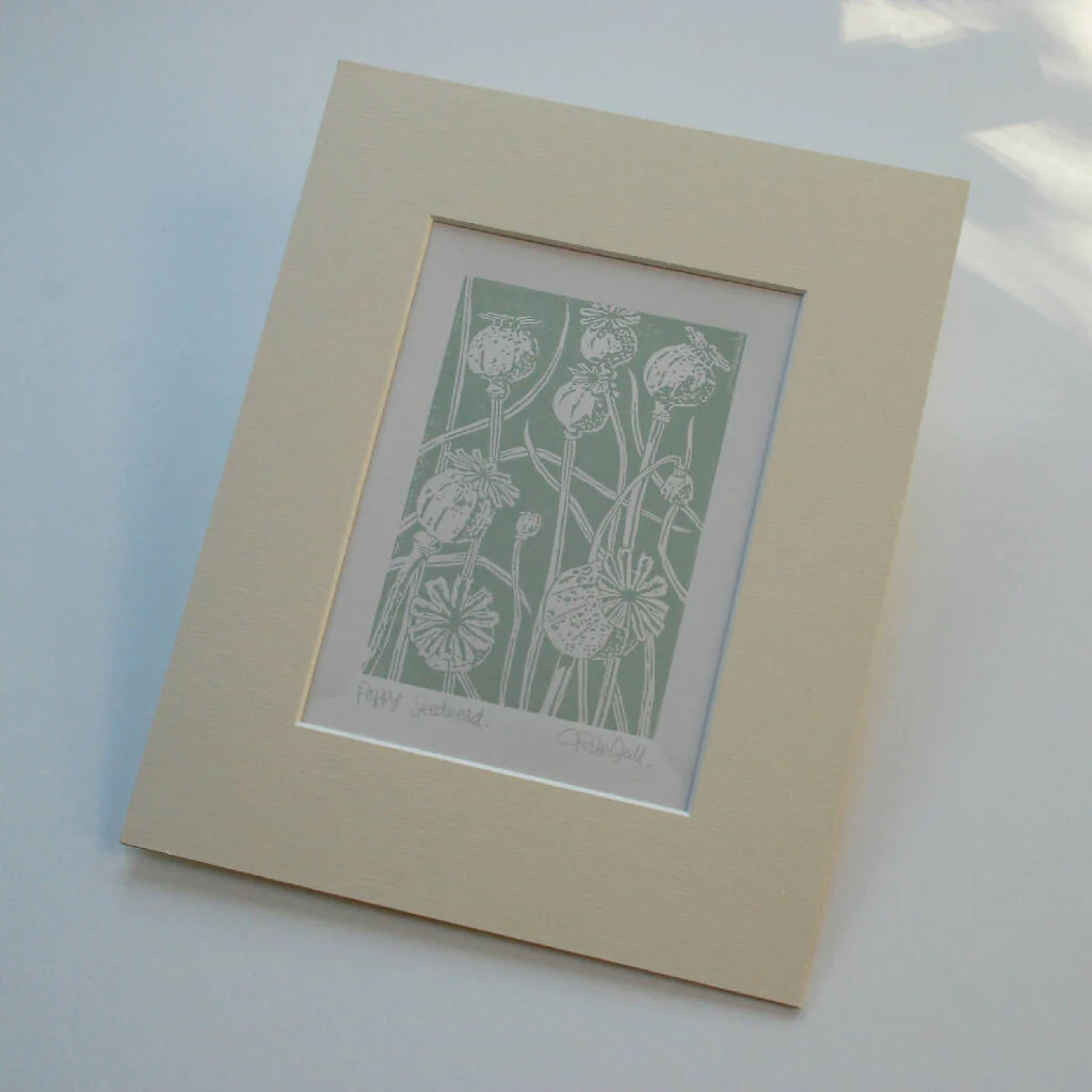 Poppy Seedhead in Charcoal - Open Ended Edition - Original Linocut Print - Image 5